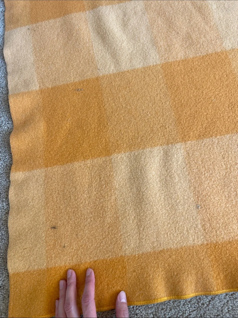 VTG Pendleton Virgin Wool Throw Blanket Checked Orange/Yellow Plaid Cabin Hygge